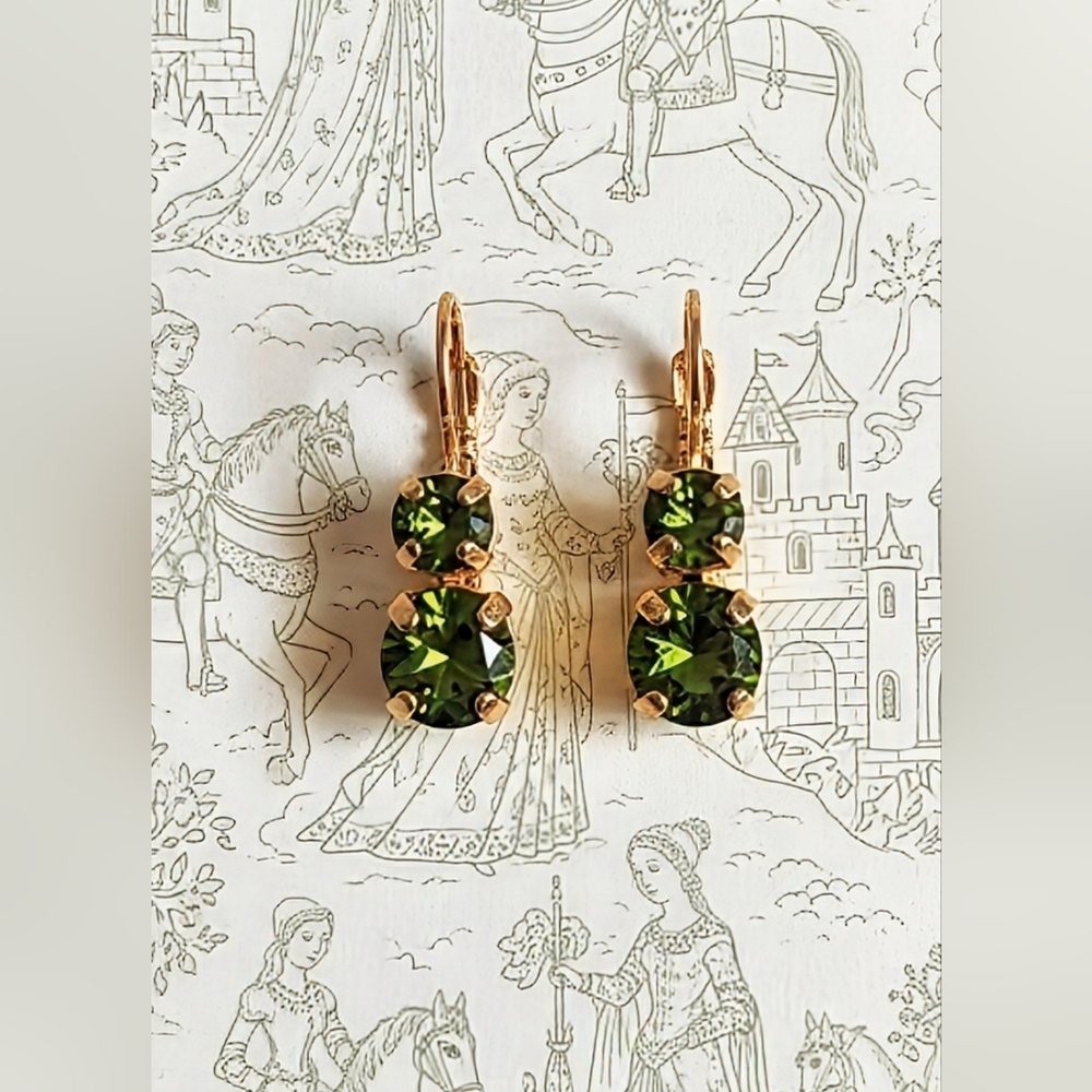 5.7 Carats Natural Green Peridot 14K Gold Plated Earrings